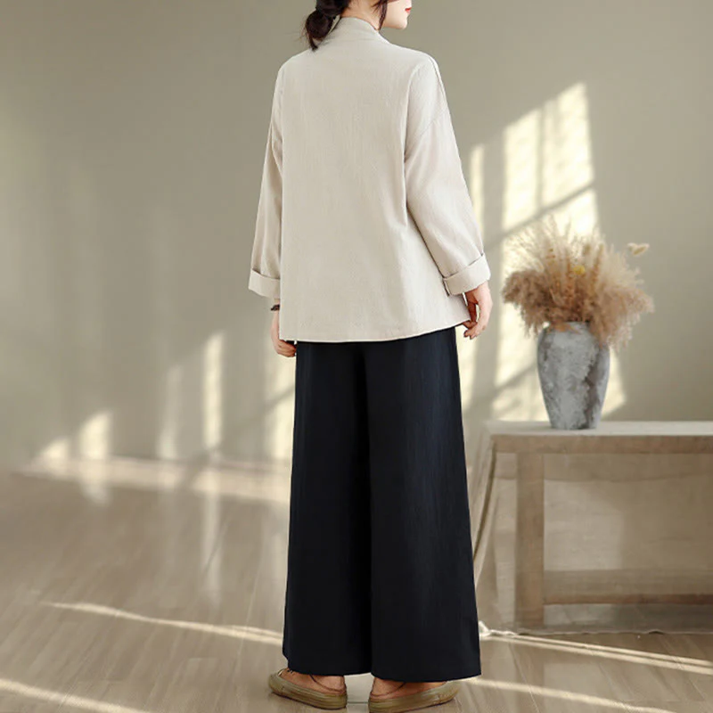 Set da donna per meditazione zen Buddha Stones, 2 pezzi, camicia a maniche lunghe con scollo a V e pantaloni larghi - Image 3