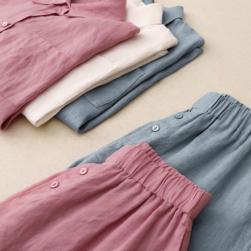 Completo estivo da donna con motivo Buddha Stones, composto da 2 pezzi: maglietta a maniche lunghe, pantaloncini e abbigliamento da meditazione, con tasche. - Image 35