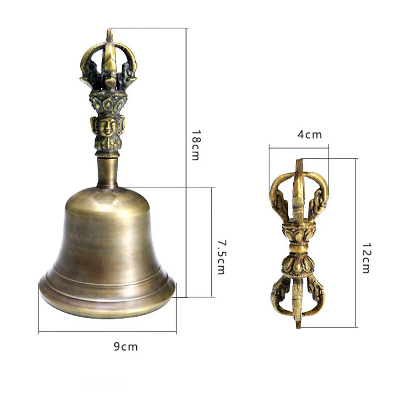 Set di 2 campane di meditazione Buddha Stones fatte a mano e decorazioni in rame Vajra Dorje. - Image 12
