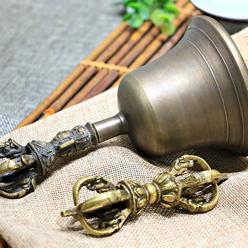 Set di 2 campane di meditazione Buddha Stones fatte a mano e decorazioni in rame Vajra Dorje. - Image 13