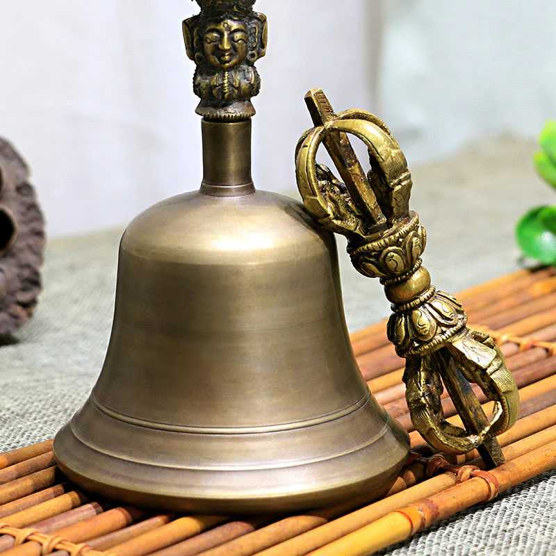 Set di 2 campane di meditazione Buddha Stones fatte a mano e decorazioni in rame Vajra Dorje. - Image 4