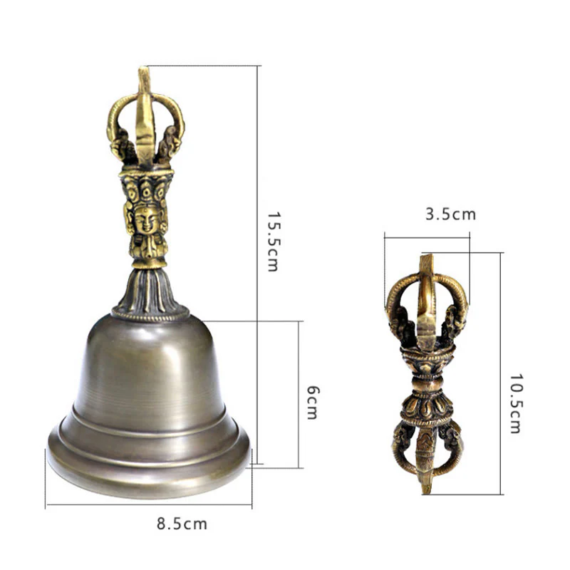 Set di 2 campane di meditazione Buddha Stones fatte a mano e decorazioni in rame Vajra Dorje. - Image 9
