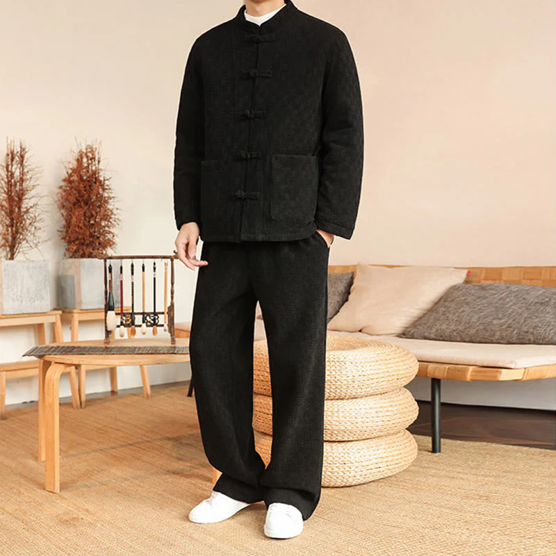 Set di 2 giacche e pantaloni invernali da uomo in cotone con bottoni a rana, a maniche lunghe, con tasche, Buddha Stones - Image 23