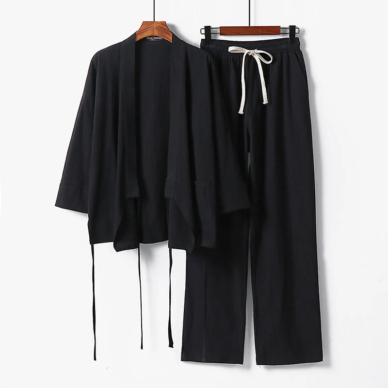 Set di 2 pantaloni kimono in cotone con lacci e tasche Buddha Stones da uomo, in tessuto per meditazione - Image 7