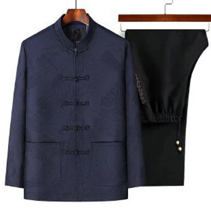 Set di 2 pezzi Buddha Stones , completo da uomo con camicia a maniche lunghe, pantaloni e bottoni a rana, in cotone - Image 3