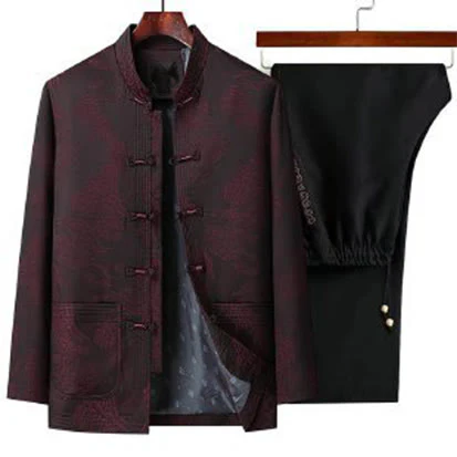 Set di 2 pezzi Buddha Stones , completo da uomo con camicia a maniche lunghe, pantaloni e bottoni a rana, in cotone - Image 5