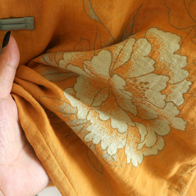 Completo da 2 pezzi con stampa Buddha Stones , composto da camicia a maniche lunghe e pantaloni con tasche, in cotone e bottoni a forma di rana. - Image 9