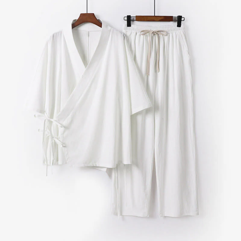 Set di 2 pezzi Buddha Stones, kimono in cotone con coulisse, pantaloni con tasche e maniche a tre quarti, per meditazione da uomo - Image 11