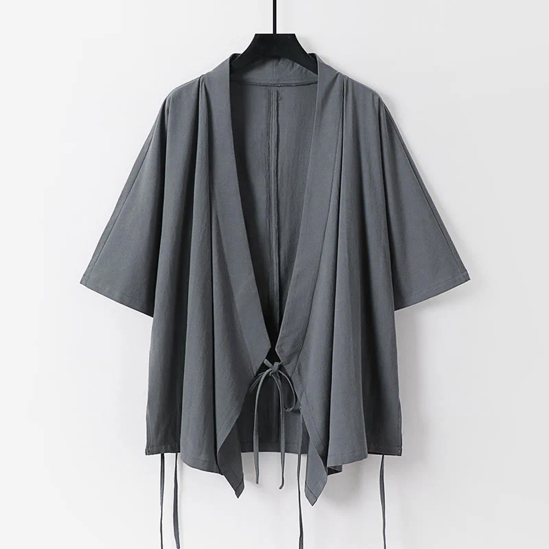 Set di 2 pezzi Buddha Stones, kimono in cotone con coulisse, pantaloni con tasche e maniche a tre quarti, per meditazione da uomo - Image 2
