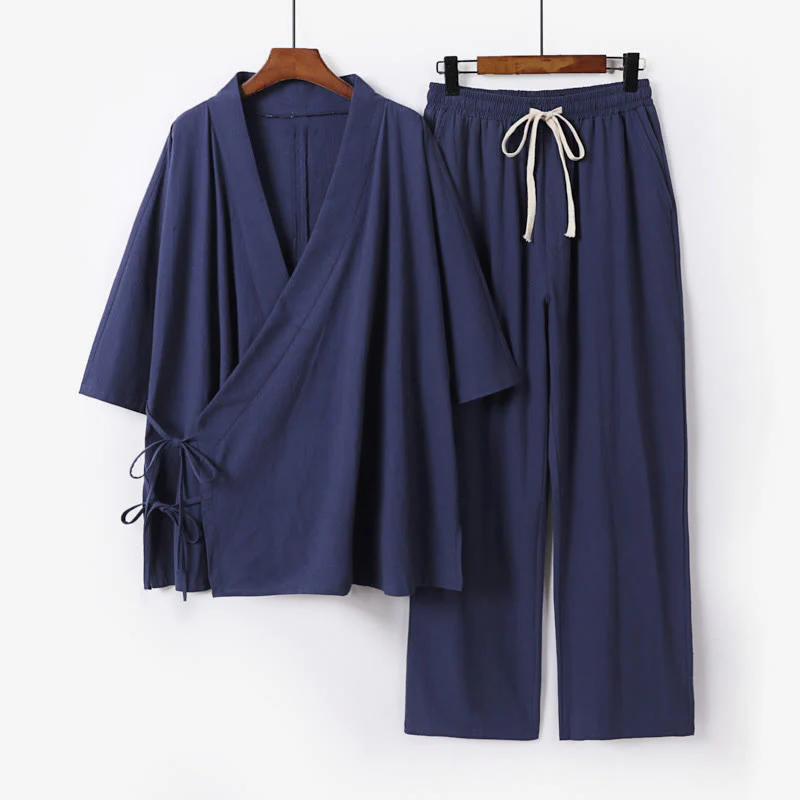 Set di 2 pezzi Buddha Stones, kimono in cotone con coulisse, pantaloni con tasche e maniche a tre quarti, per meditazione da uomo - Image 8