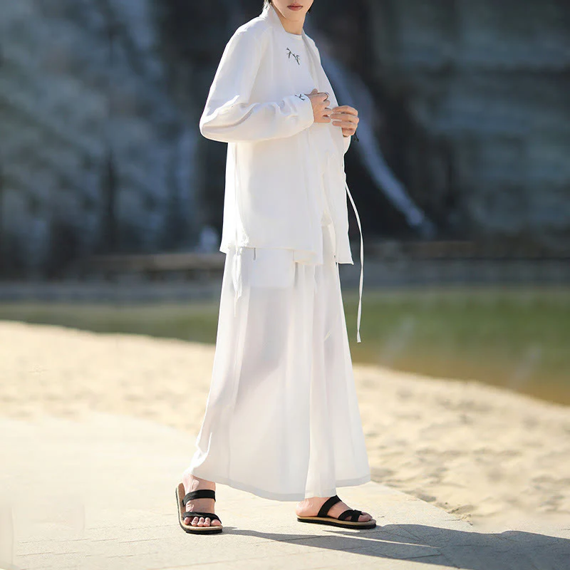 Set di 2 pezzi Buddha Stones, kimono in cotone con lacci e ricamo in bambù, pantaloni alla caviglia con tasche, set di stoffa per meditazione da uomo - Image 10