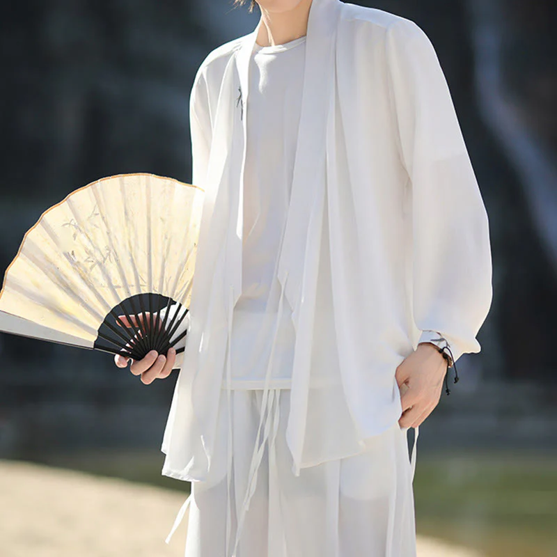 Set di 2 pezzi Buddha Stones, kimono in cotone con lacci e ricamo in bambù, pantaloni alla caviglia con tasche, set di stoffa per meditazione da uomo - Image 13