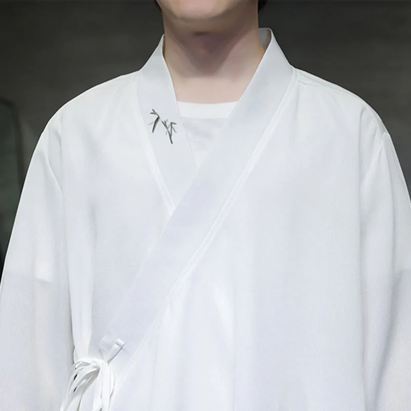 Set di 2 pezzi Buddha Stones, kimono in cotone con lacci e ricamo in bambù, pantaloni alla caviglia con tasche, set di stoffa per meditazione da uomo - Image 17