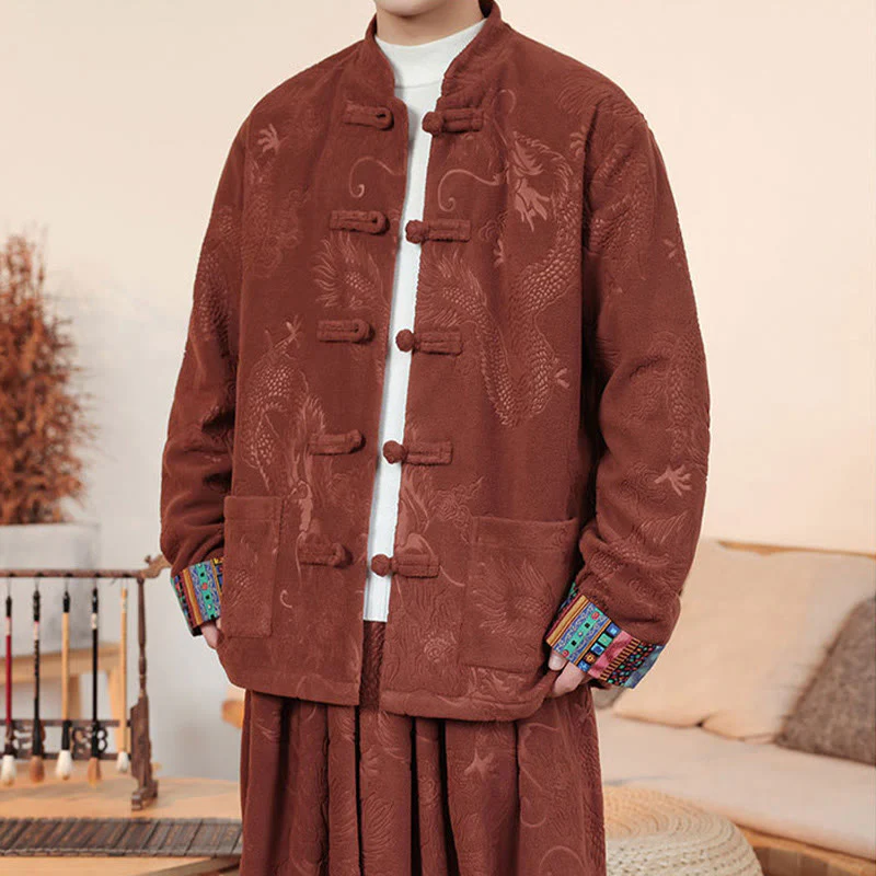 Set di 2 pezzi da uomo autunno inverno con giacca e pantaloni a maniche lunghe in cotone con bottoni e drago, stile "Buddha Stones" - Image 18