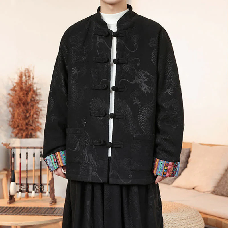 Set di 2 pezzi da uomo autunno inverno con giacca e pantaloni a maniche lunghe in cotone con bottoni e drago, stile "Buddha Stones" - Image 9