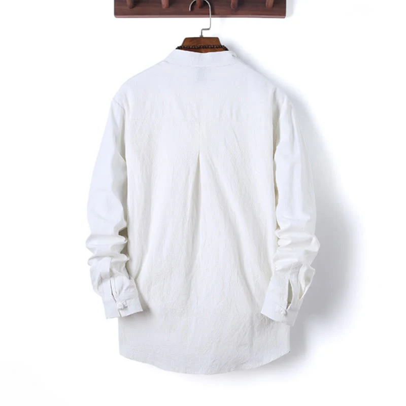 Set di 2 pezzi da uomo in tinta unita con bottoni a rana, camicia a maniche lunghe in cotone e pantaloni con tasche, Buddha Stones - Image 13