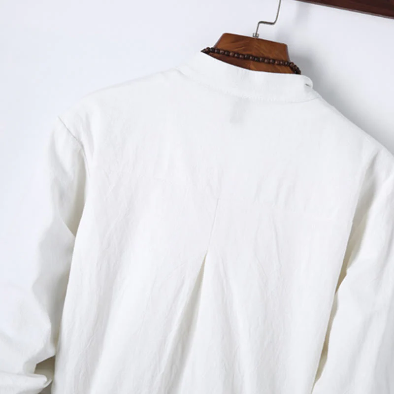 Set di 2 pezzi da uomo in tinta unita con bottoni a rana, camicia a maniche lunghe in cotone e pantaloni con tasche, Buddha Stones - Image 15