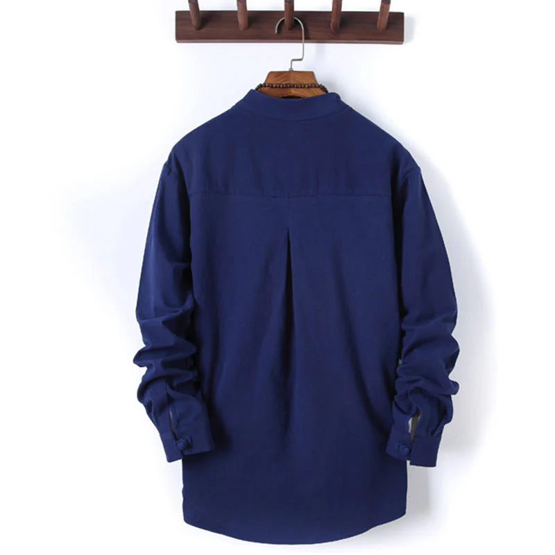 Set di 2 pezzi da uomo in tinta unita con bottoni a rana, camicia a maniche lunghe in cotone e pantaloni con tasche, Buddha Stones - Image 23