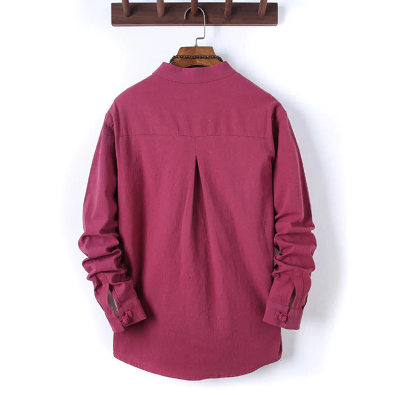 Set di 2 pezzi da uomo in tinta unita con bottoni a rana, camicia a maniche lunghe in cotone e pantaloni con tasche, Buddha Stones - Image 33