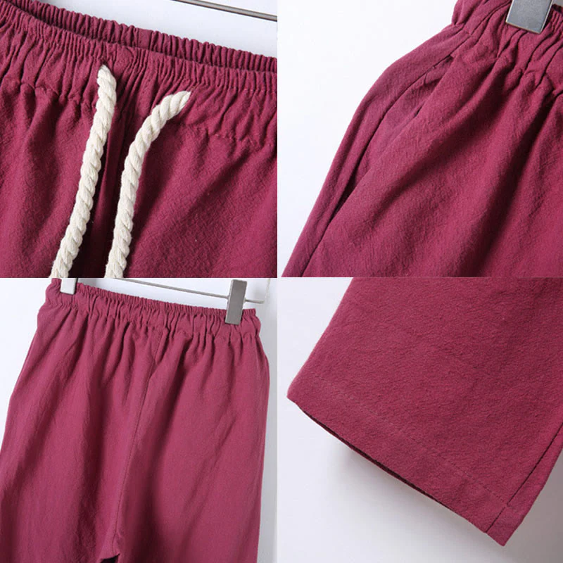 Set di 2 pezzi da uomo in tinta unita con bottoni a rana, camicia a maniche lunghe in cotone e pantaloni con tasche, Buddha Stones - Image 39