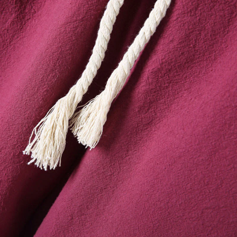 Set di 2 pezzi da uomo in tinta unita con bottoni a rana, camicia a maniche lunghe in cotone e pantaloni con tasche, Buddha Stones - Image 41