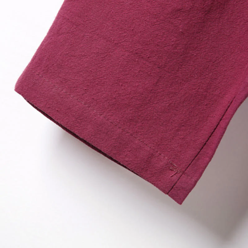 Set di 2 pezzi da uomo in tinta unita con bottoni a rana, camicia a maniche lunghe in cotone e pantaloni con tasche, Buddha Stones - Image 43