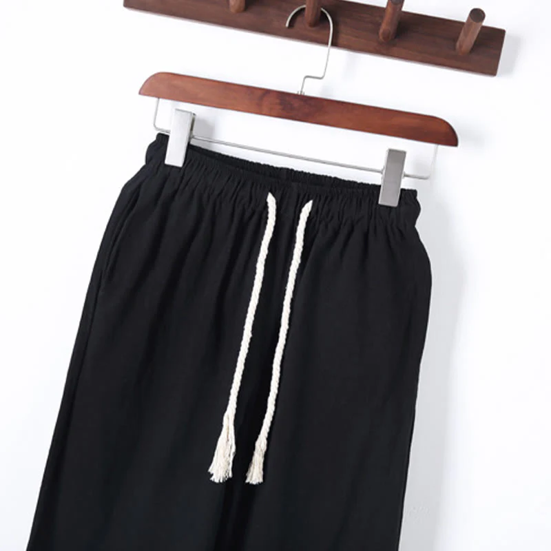 Set di 2 pezzi da uomo in tinta unita con bottoni a rana, camicia a maniche lunghe in cotone e pantaloni con tasche, Buddha Stones - Image 8