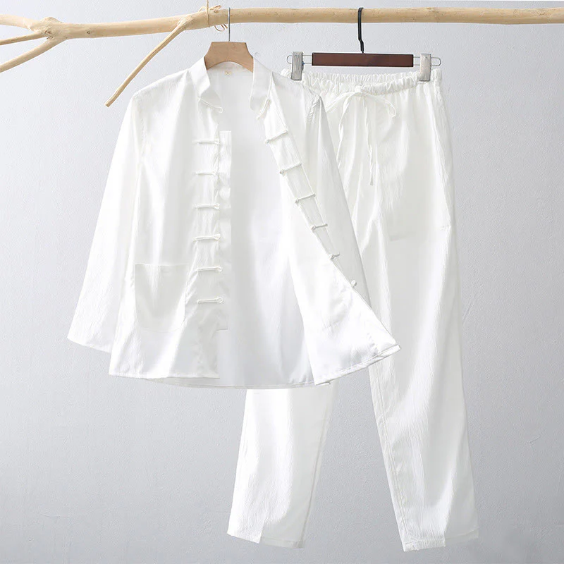 Set di 2 pezzi di abiti tradizionali da uomo con bottoni a rana, camicia a maniche lunghe e pantaloni, in Buddha Stones - Image 10