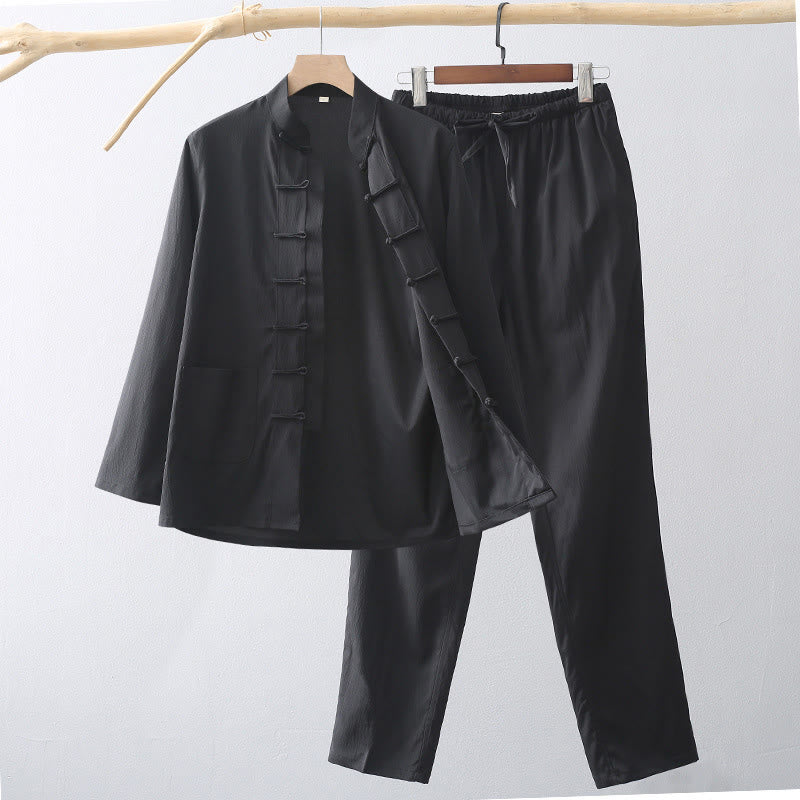 Set di 2 pezzi di abiti tradizionali da uomo con bottoni a rana, camicia a maniche lunghe e pantaloni, in Buddha Stones - Image 11