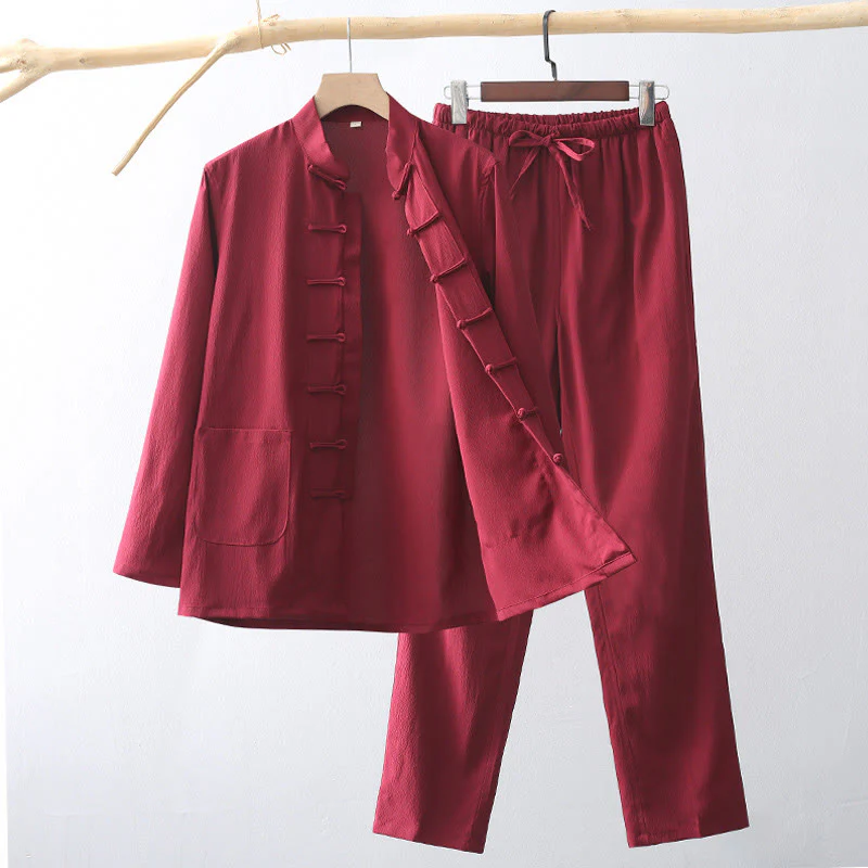 Set di 2 pezzi di abiti tradizionali da uomo con bottoni a rana, camicia a maniche lunghe e pantaloni, in Buddha Stones - Image 15