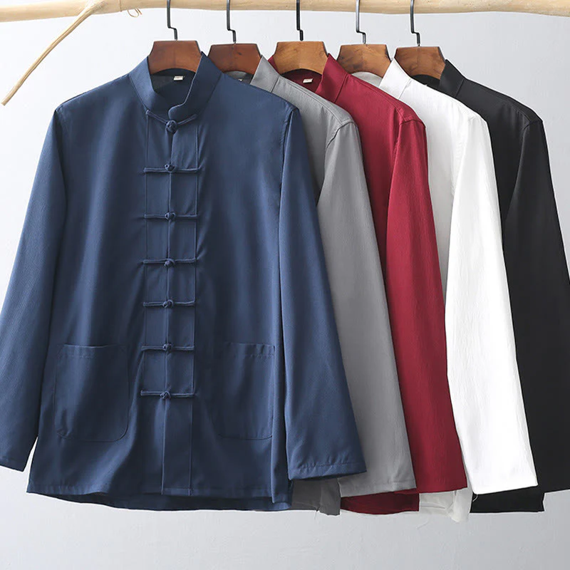 Set di 2 pezzi di abiti tradizionali da uomo con bottoni a rana, camicia a maniche lunghe e pantaloni, in Buddha Stones - Image 2