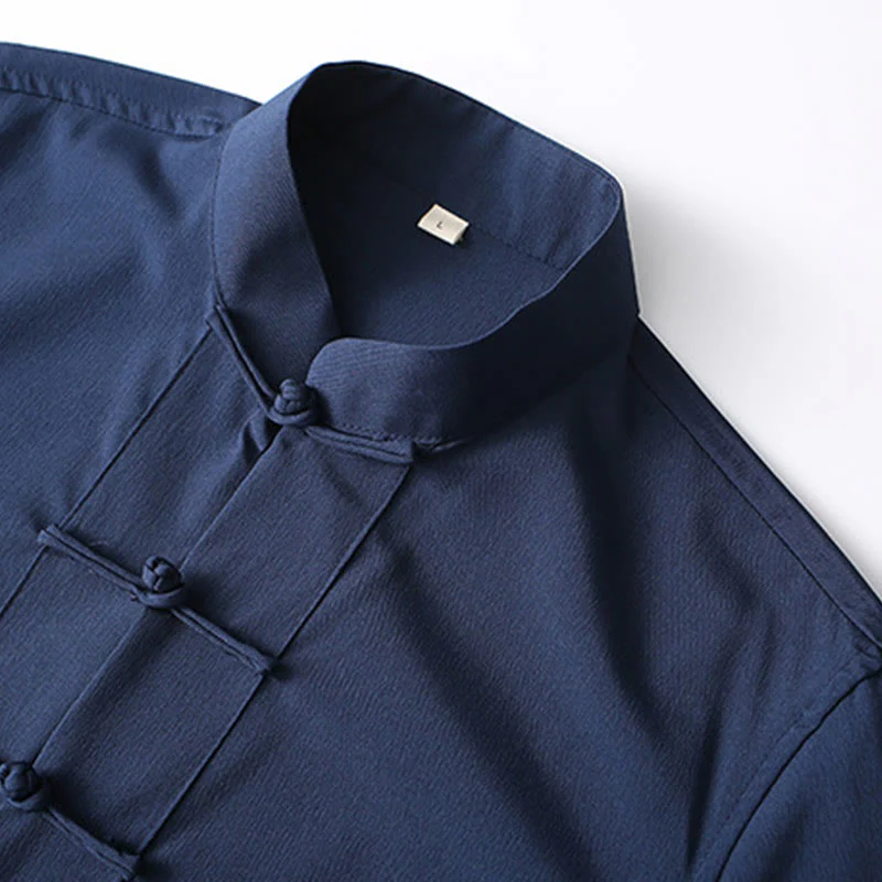 Set di 2 pezzi di abiti tradizionali da uomo con bottoni a rana, camicia a maniche lunghe e pantaloni, in Buddha Stones - Image 3