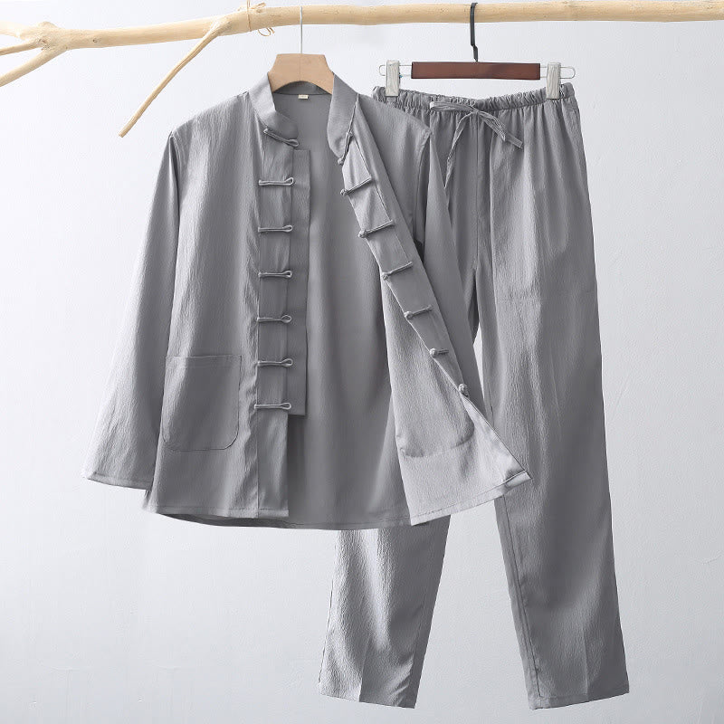 Set di 2 pezzi di abiti tradizionali da uomo con bottoni a rana, camicia a maniche lunghe e pantaloni, in Buddha Stones - Image 9