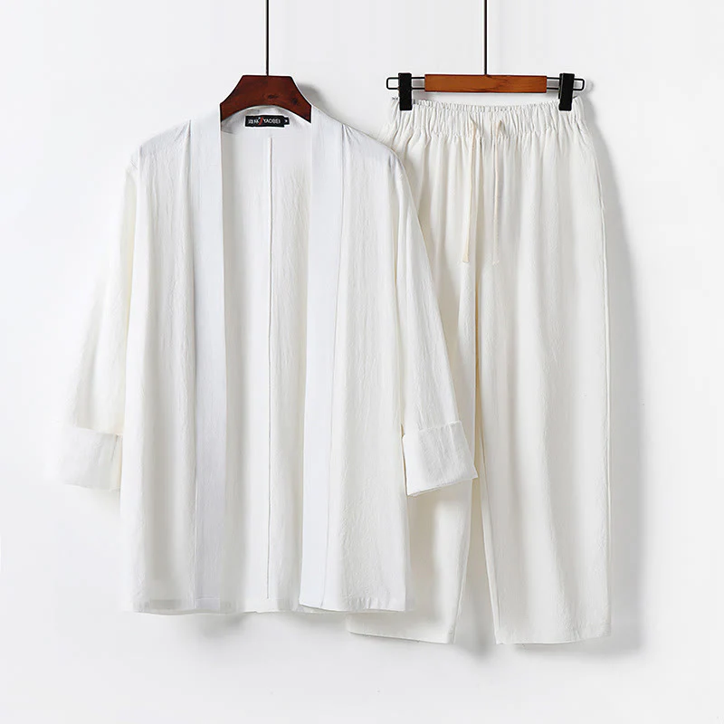 Set di 2 pezzi di kimono in cotone Buddha Stones, pantaloni alla caviglia, set di stoffa per meditazione da uomo - Image 3