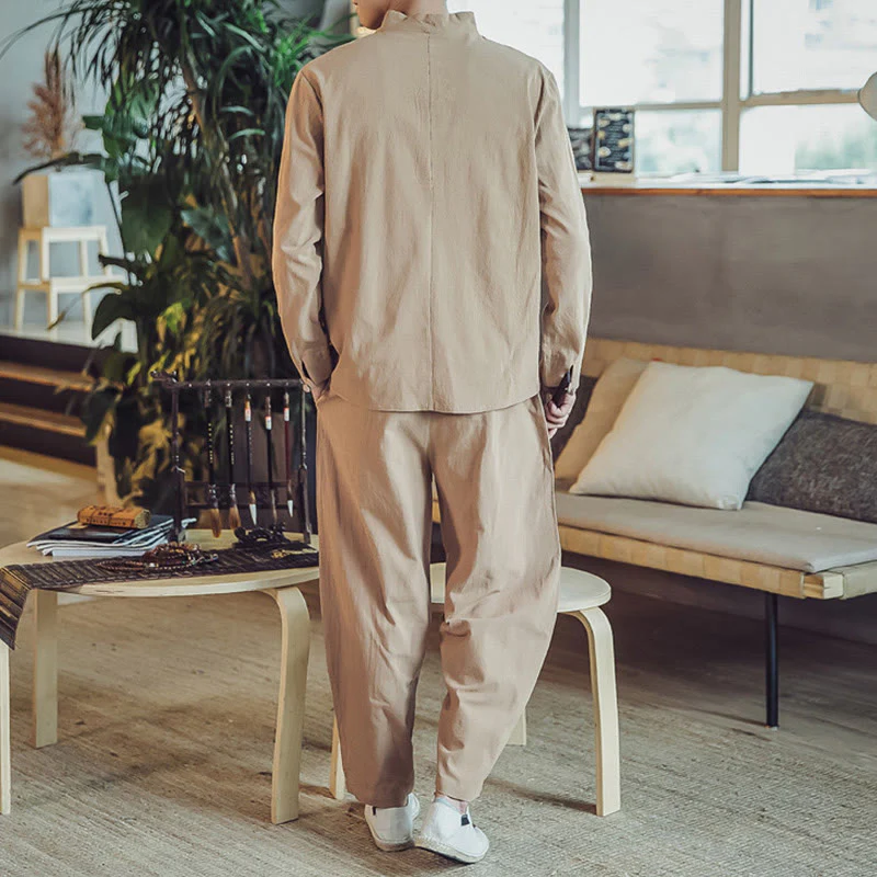 Set di 2 pezzi di stoffa per meditazione da uomo, con camicia in cotone e pantaloni alla caviglia con tasche, motivo Buddha Stones - Image 29