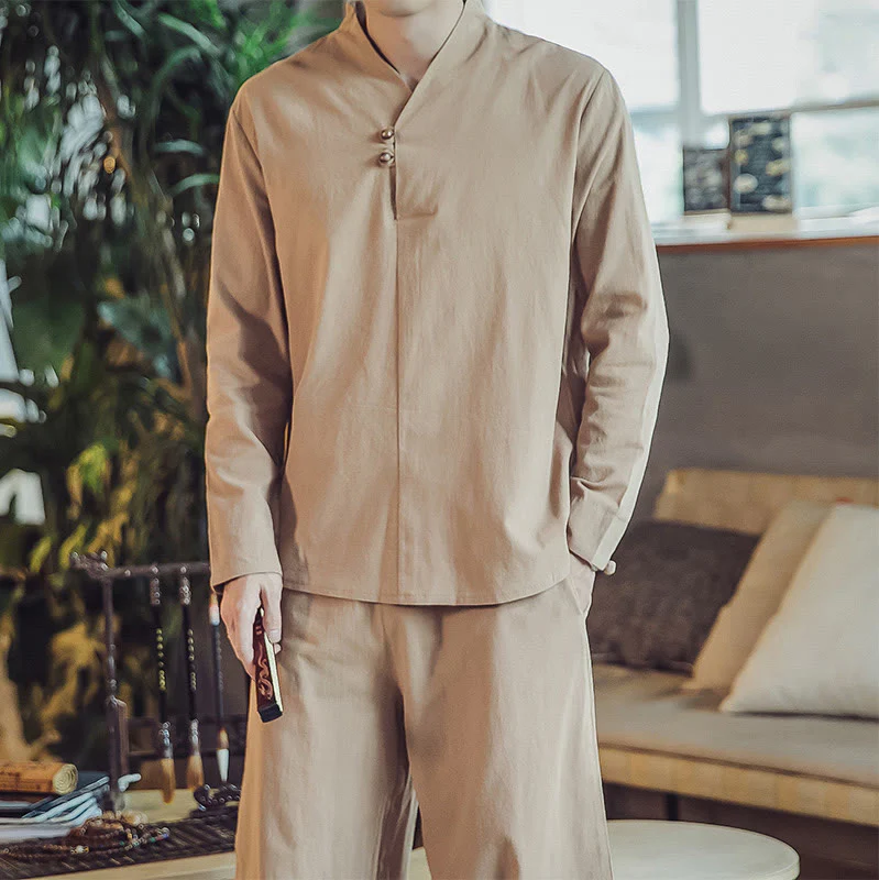 Set di 2 pezzi di stoffa per meditazione da uomo, con camicia in cotone e pantaloni alla caviglia con tasche, motivo Buddha Stones - Image 30