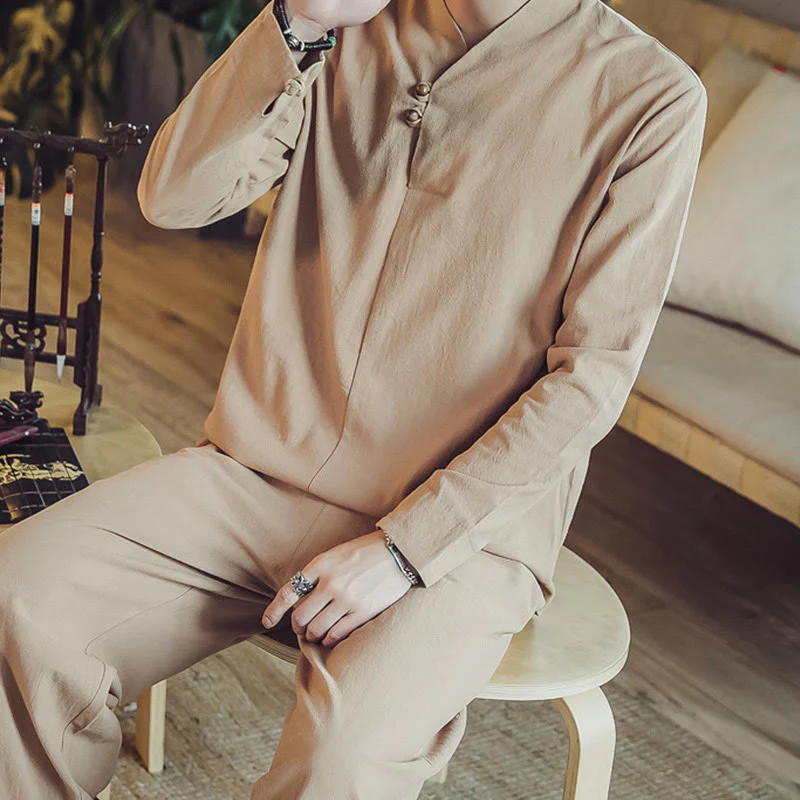 Set di 2 pezzi di stoffa per meditazione da uomo, con camicia in cotone e pantaloni alla caviglia con tasche, motivo Buddha Stones - Image 33