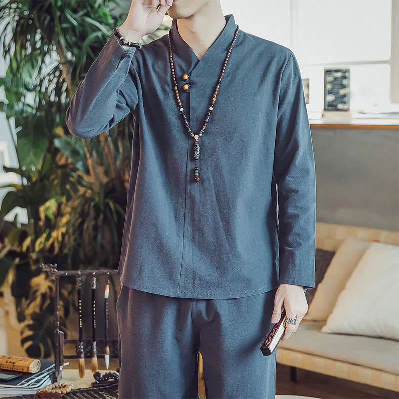 Set di 2 pezzi di stoffa per meditazione da uomo, con camicia in cotone e pantaloni alla caviglia con tasche, motivo Buddha Stones - Image 39