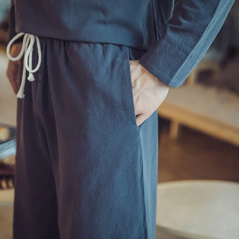 Set di 2 pezzi di stoffa per meditazione da uomo, con camicia in cotone e pantaloni alla caviglia con tasche, motivo Buddha Stones - Image 48