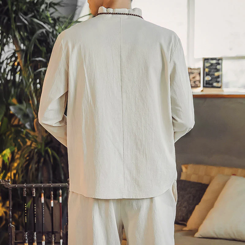 Set di 2 pezzi di stoffa per meditazione da uomo, con camicia in cotone e pantaloni alla caviglia con tasche, motivo Buddha Stones - Image 6