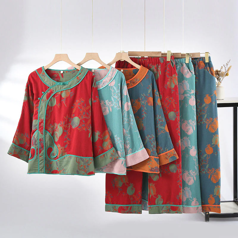 Set di 2 pezzi in patchwork Buddha Stones , camicia con bottoni a rana, pantaloni e tasche in puro cotone - Image 16