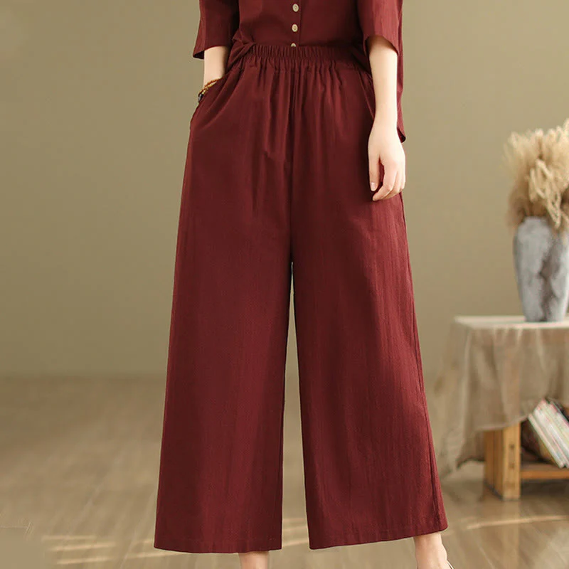 Set di abbigliamento da meditazione casual da donna con camicia e pantaloni larghi e colletto rialzato Buddha Stones 2 pezzi - Image 27