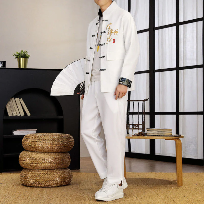 Set di abbigliamento da uomo con camicia a maniche lunghe e pantaloni, in bambù, con bottoni a rana, 2 pezzi, motivo : Buddha Stones - Image 11