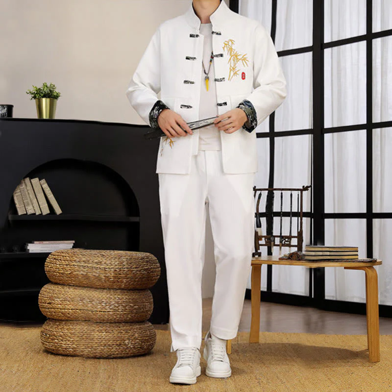 Set di abbigliamento da uomo con camicia a maniche lunghe e pantaloni, in bambù, con bottoni a rana, 2 pezzi, motivo : Buddha Stones - Image 12