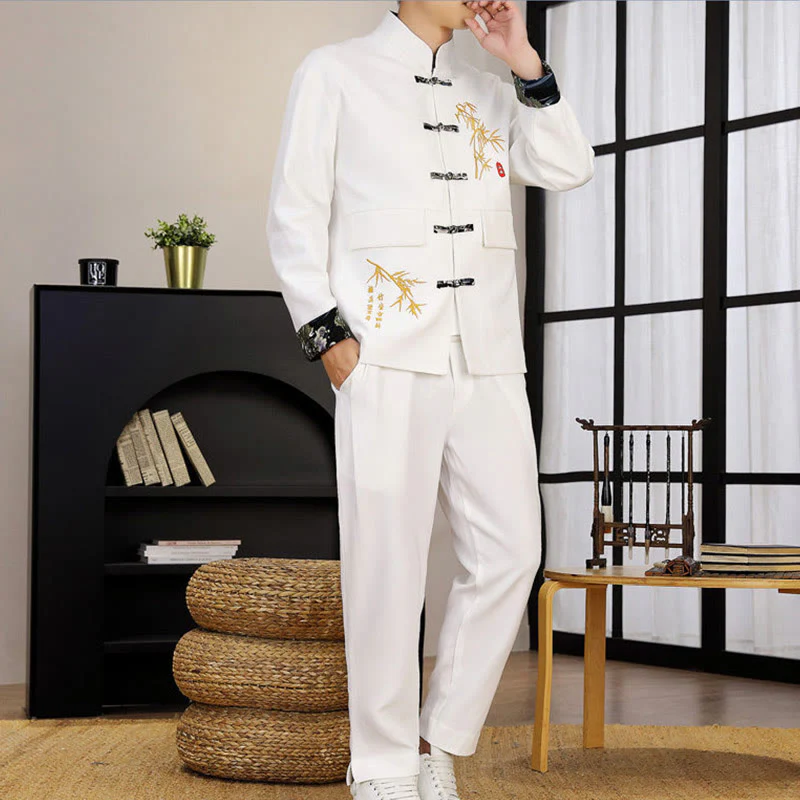 Set di abbigliamento da uomo con camicia a maniche lunghe e pantaloni, in bambù, con bottoni a rana, 2 pezzi, motivo : Buddha Stones - Image 13