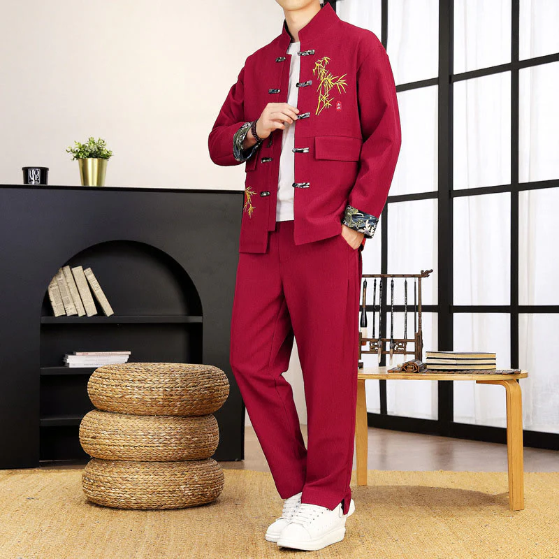 Set di abbigliamento da uomo con camicia a maniche lunghe e pantaloni, in bambù, con bottoni a rana, 2 pezzi, motivo : Buddha Stones - Image 20
