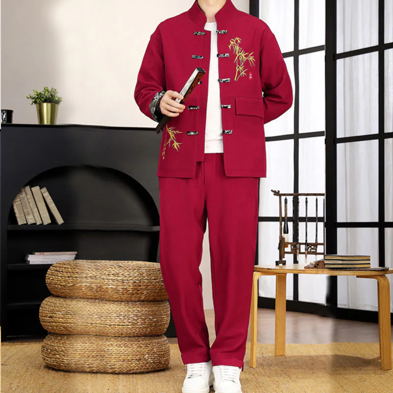 Set di abbigliamento da uomo con camicia a maniche lunghe e pantaloni, in bambù, con bottoni a rana, 2 pezzi, motivo : Buddha Stones - Image 21