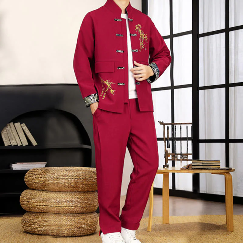 Set di abbigliamento da uomo con camicia a maniche lunghe e pantaloni, in bambù, con bottoni a rana, 2 pezzi, motivo : Buddha Stones - Image 22