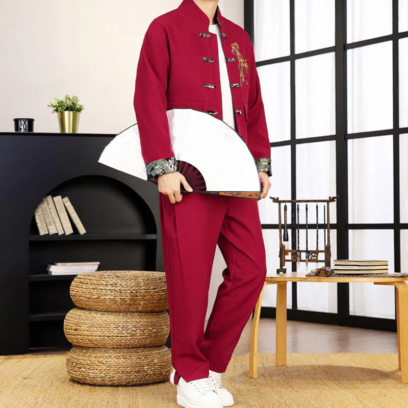 Set di abbigliamento da uomo con camicia a maniche lunghe e pantaloni, in bambù, con bottoni a rana, 2 pezzi, motivo : Buddha Stones - Image 23