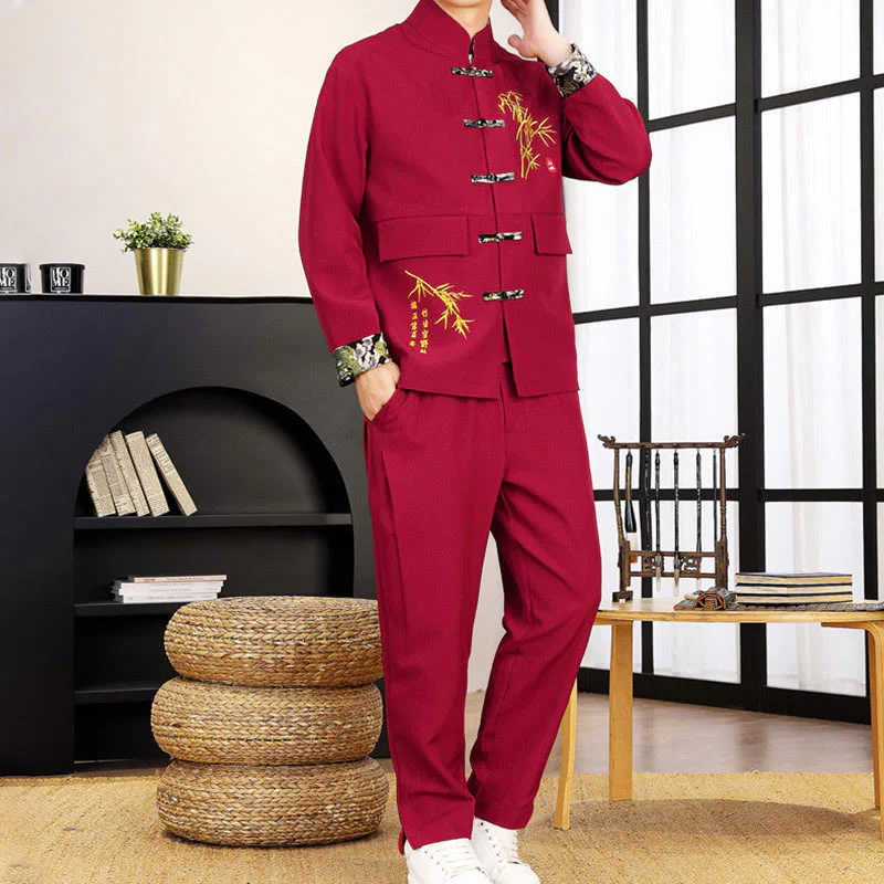 Set di abbigliamento da uomo con camicia a maniche lunghe e pantaloni, in bambù, con bottoni a rana, 2 pezzi, motivo : Buddha Stones - Image 24